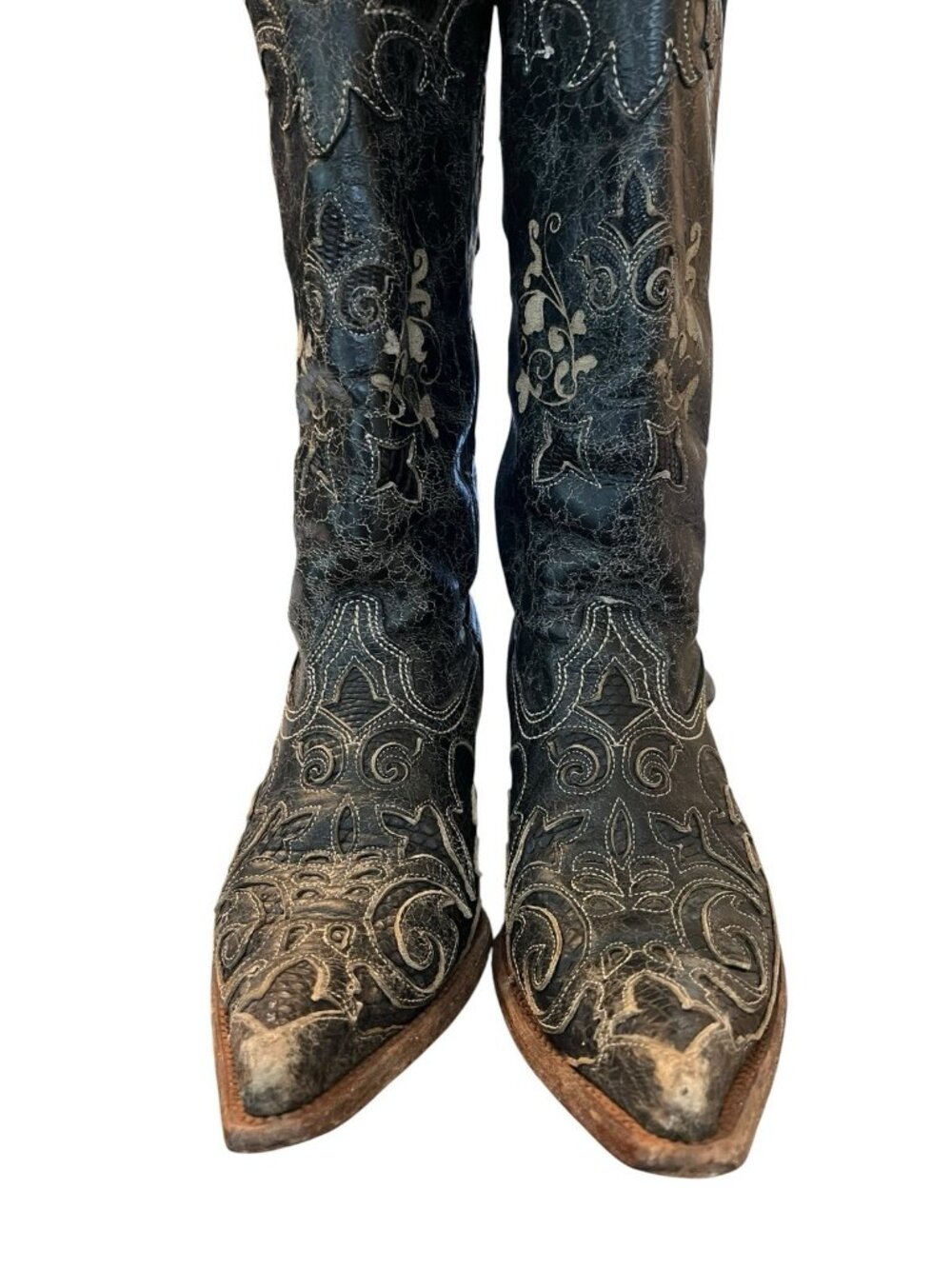 Corral Womens Size 7 M Black Genuine Lizard Leather Floral Inlay Cowgirl Boots - Picture 2 of 10